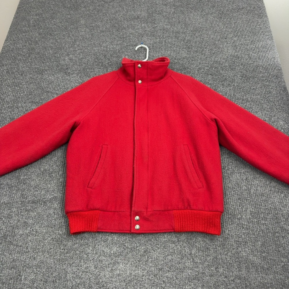 Vintage Woolrich Jacket Men L Red Wool Nylon Blend Bomber Full Zip Mock Neck